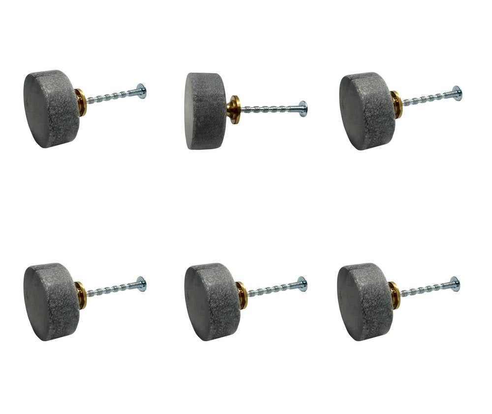 Set of Six Gray Disc Knob Stone Drawer Pull Knobs