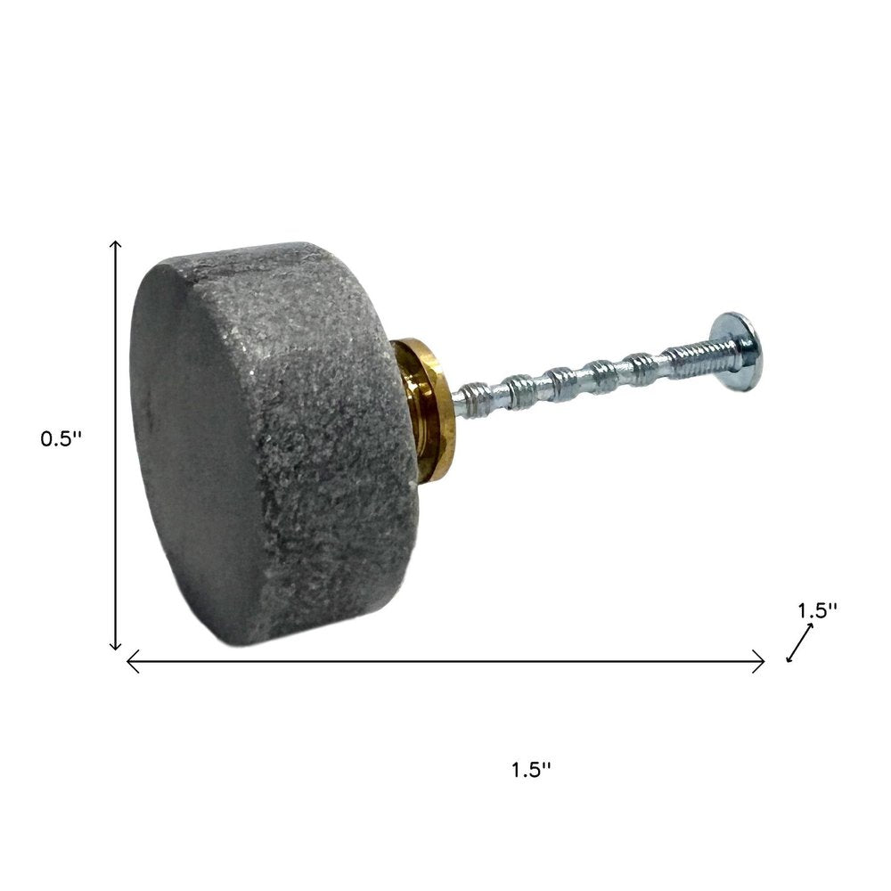 Set of Six Gray Disc Knob Stone Drawer Pull Knobs