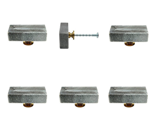 Set of Six Gray Rectangle Knob Stone Drawer Pull Knobs