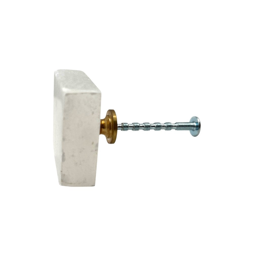 Set of Six White Square Knob Stone Drawer Pull Knobs