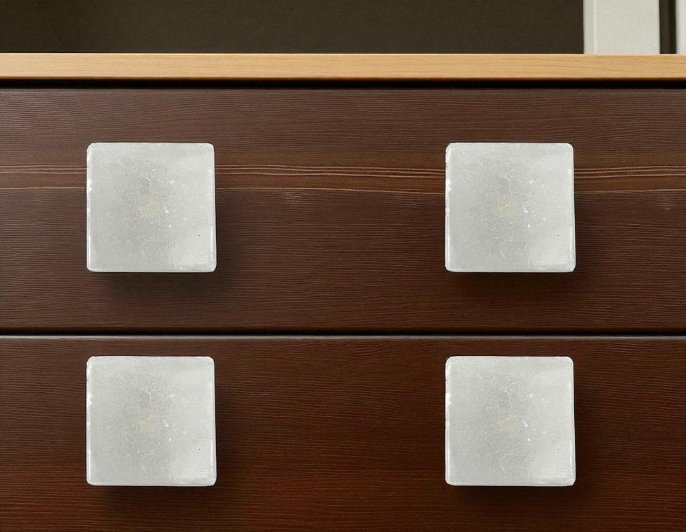 Set of Six White Square Knob Stone Drawer Pull Knobs