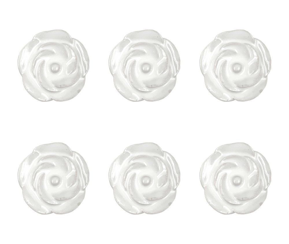 Set of Six White Ceramic Flower Shape Drawer Pull Knobs