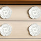 Set of Six White Ceramic Flower Shape Drawer Pull Knobs