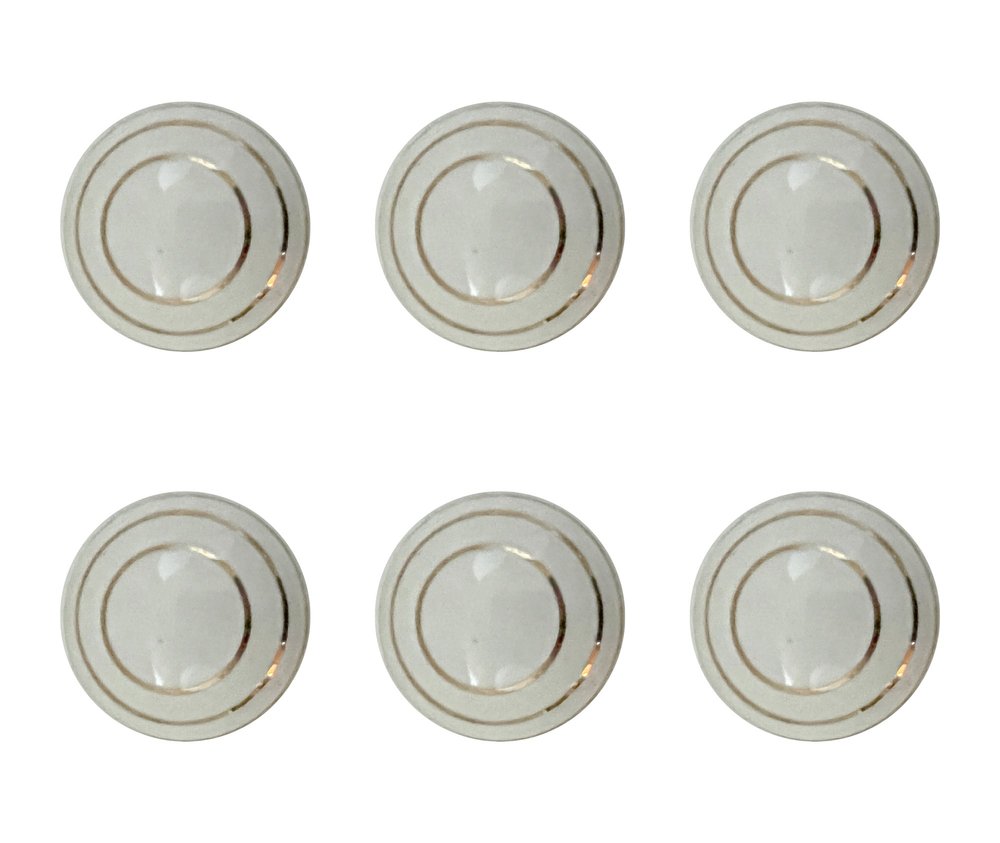 Set of Six White And Gold Geometric Ceramic Drawer Pull Knobs