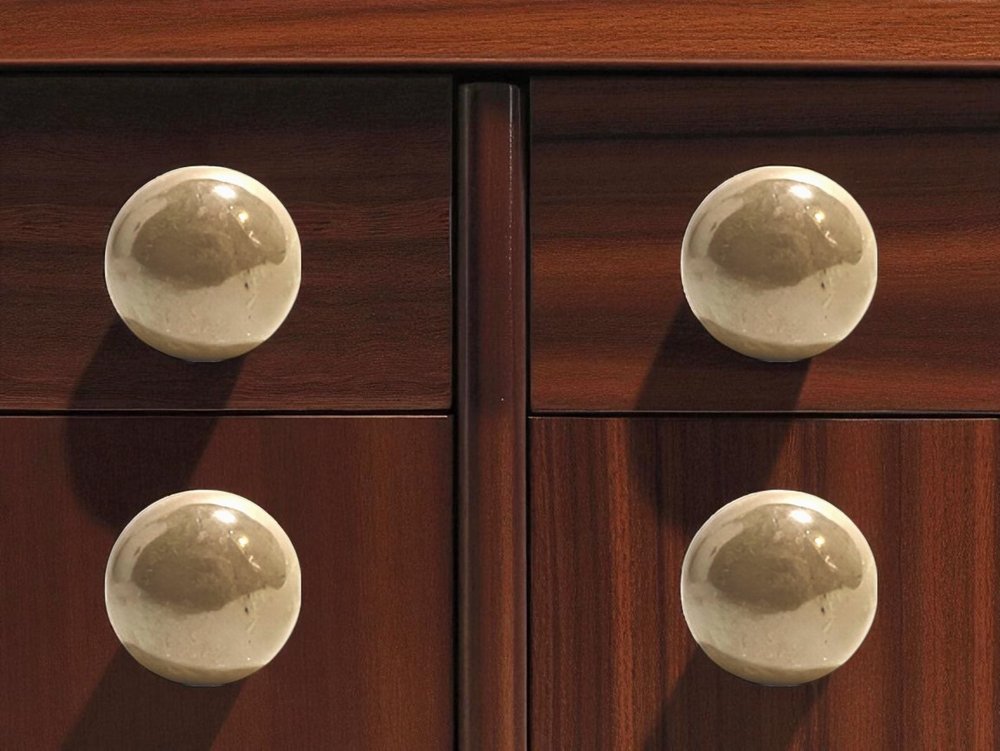 Set of Six Tan Mushroom Knob Ceramic Drawer Pull Knobs