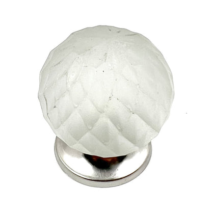 Set of Six White Glass Drawer Pull Knobs