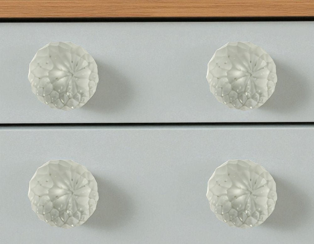Set of Six White Glass Drawer Pull Knobs