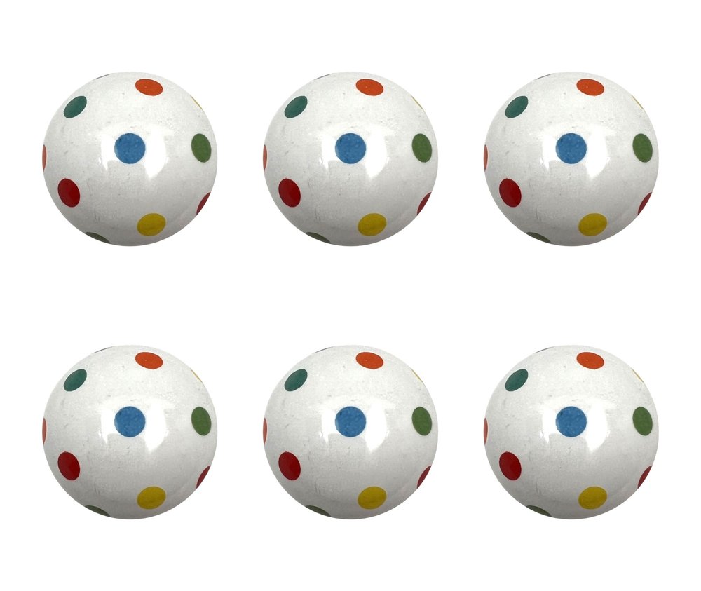 Set of Six Blue Green Off White And Red Polka Dots Ceramic Drawer Pull Knobs