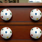 Set of Six Blue Green Off White And Red Polka Dots Ceramic Drawer Pull Knobs