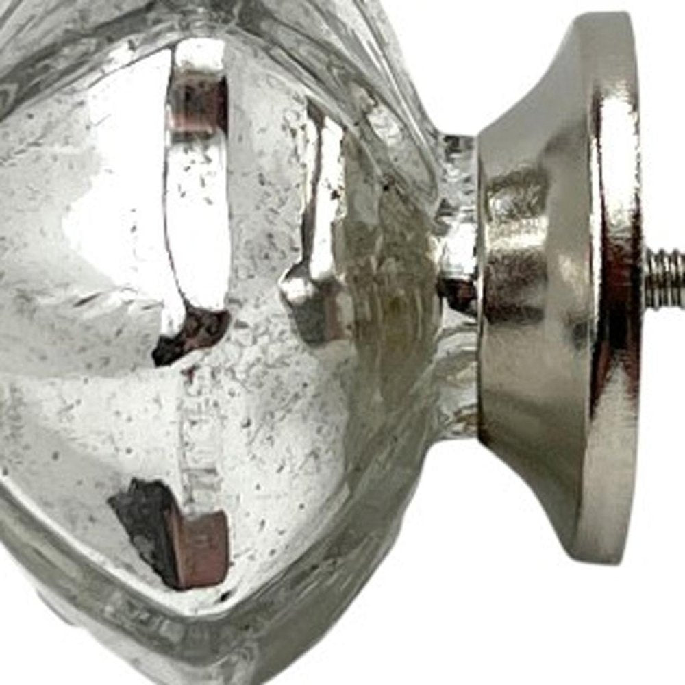 Set of Six Silver Glass Drawer Pull Knobs