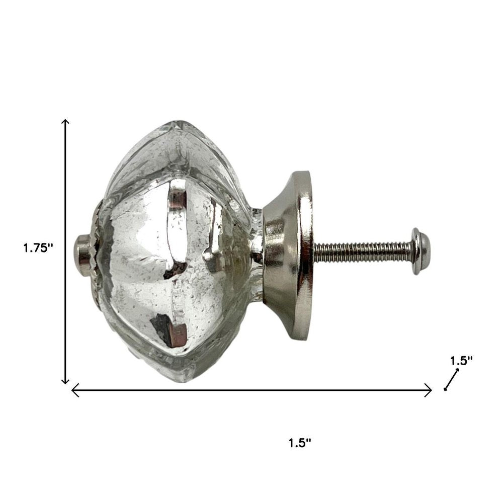 Set of Six Silver Glass Drawer Pull Knobs