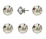 Set of Six Silver Glass Drawer Pull Knobs