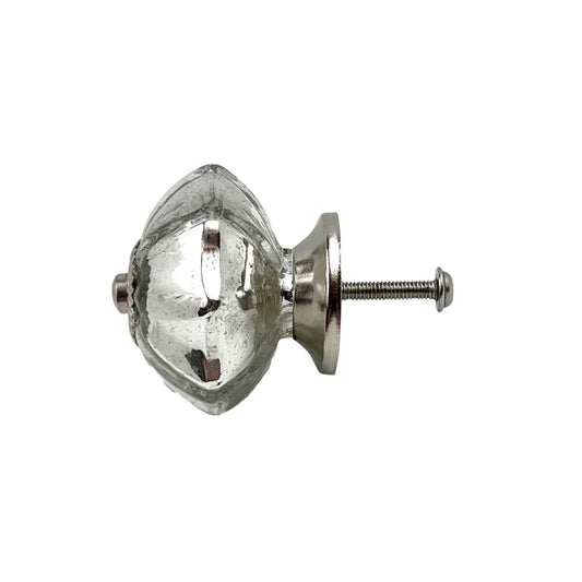 Set of Six Silver Glass Drawer Pull Knobs