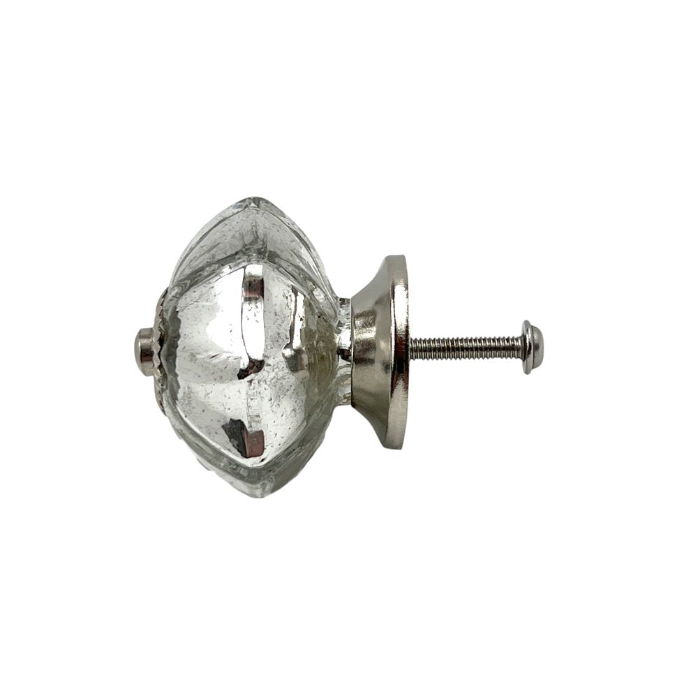 Set of Six Silver Glass Drawer Pull Knobs