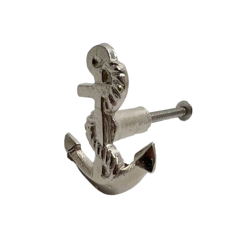 Set of Six Silver Nautical Anchor Knob Metal Drawer Pull Knobs