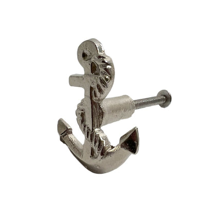 Set of Six Silver Nautical Anchor Knob Metal Drawer Pull Knobs