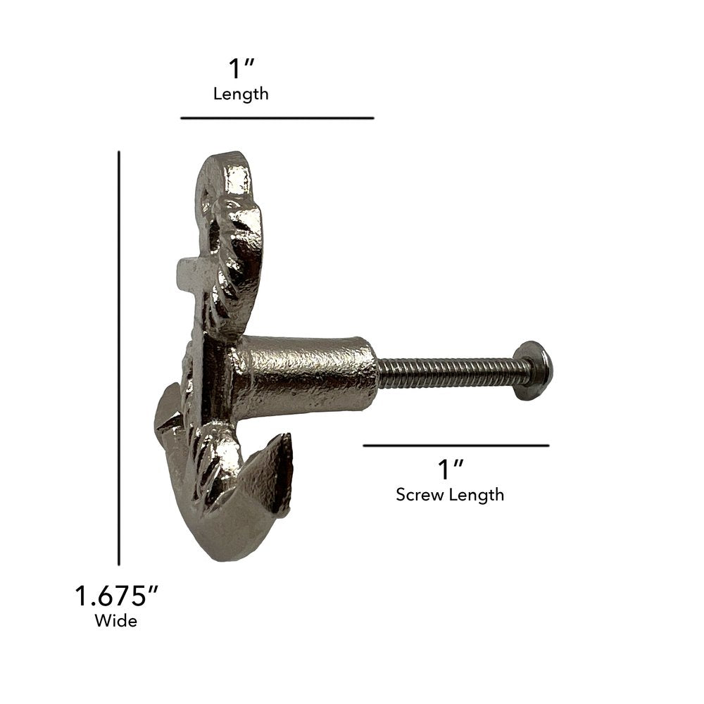 Set of Six Silver Nautical Anchor Knob Metal Drawer Pull Knobs