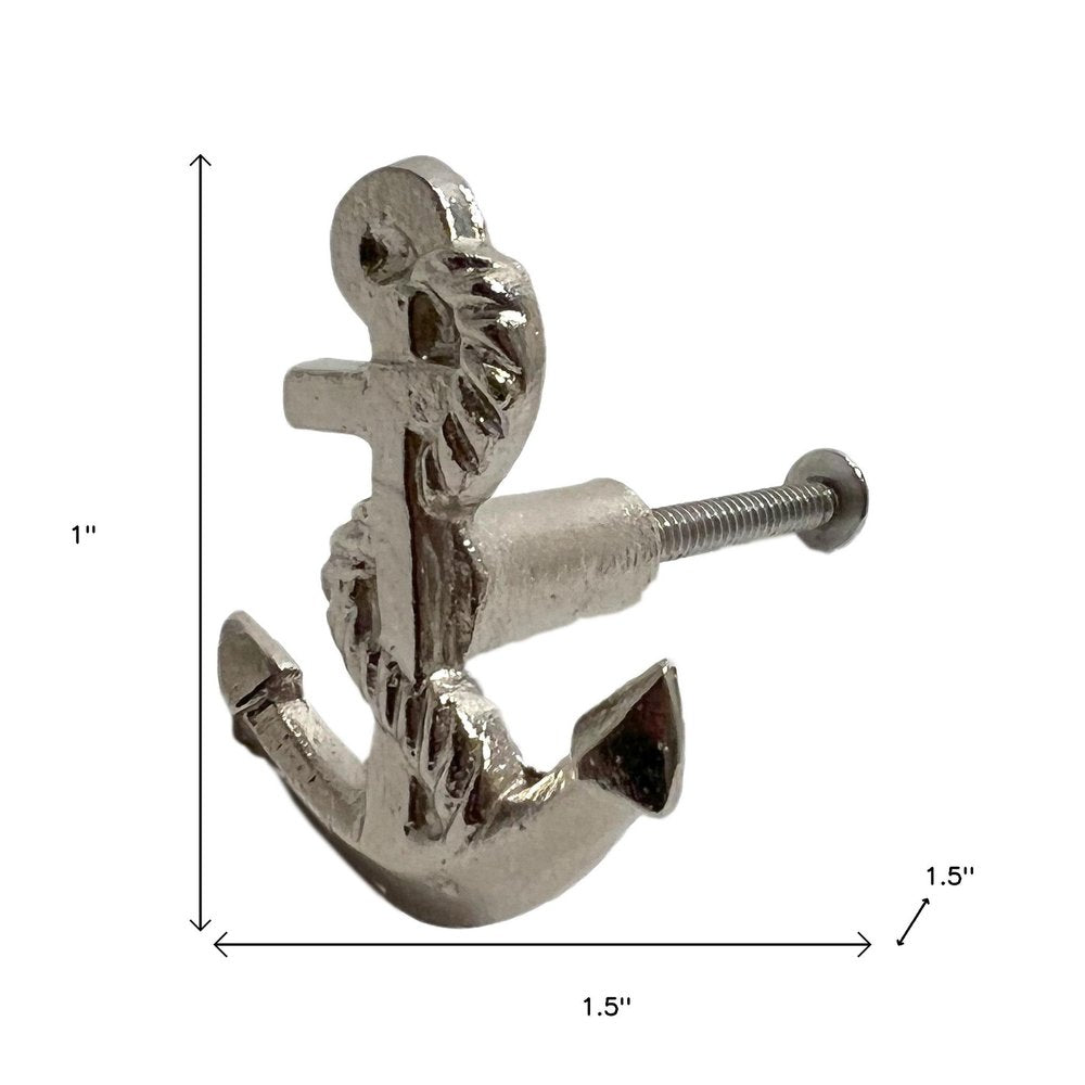Set of Six Silver Nautical Anchor Knob Metal Drawer Pull Knobs