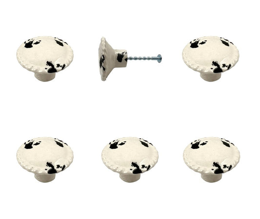 Set of Six White Ceramic Drawer Pull Knobs
