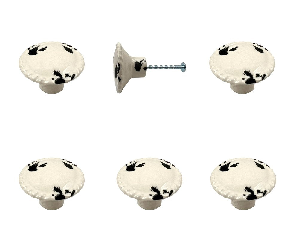 Set of Six White Ceramic Drawer Pull Knobs