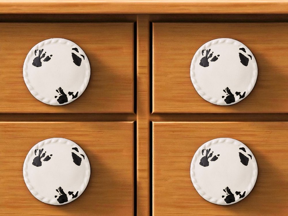 Set of Six White Ceramic Drawer Pull Knobs