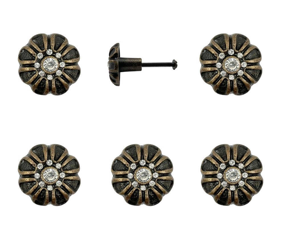 Set of Six Black And Gold Scalloped Knob Iron Drawer Pull Knobs