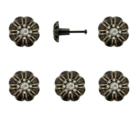Set of Six Black And Gold Scalloped Knob Iron Drawer Pull Knobs