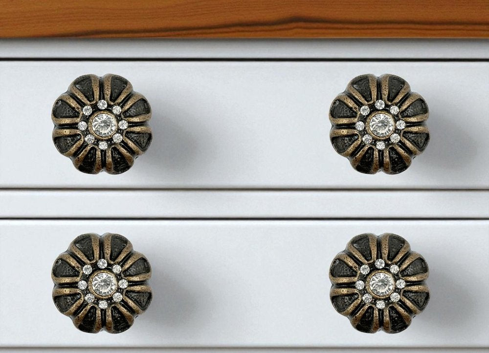 Set of Six Black And Gold Scalloped Knob Iron Drawer Pull Knobs