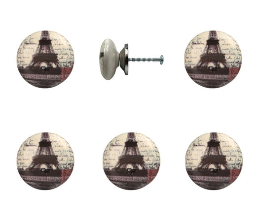 Set of Six Black And White Poetic Script Ceramic Drawer Pull Knobs