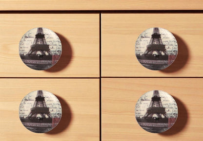 Set of Six Black And White Poetic Script Ceramic Drawer Pull Knobs