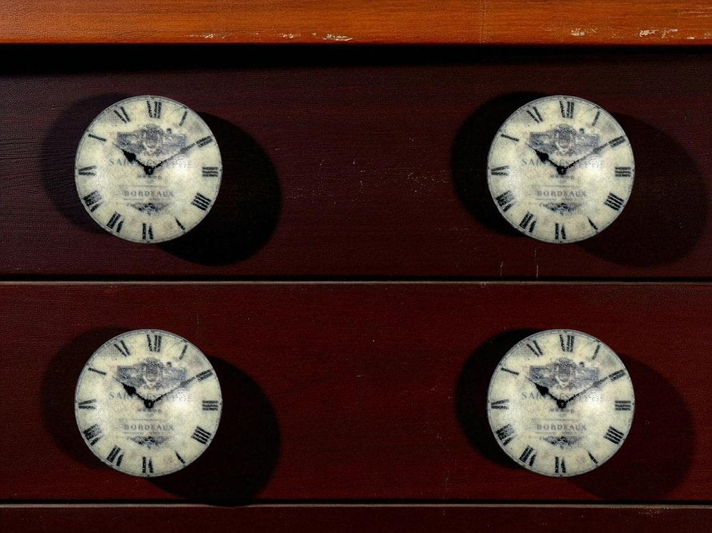 Set of Six Black And White Clock Face Ceramic Drawer Pull Knobs
