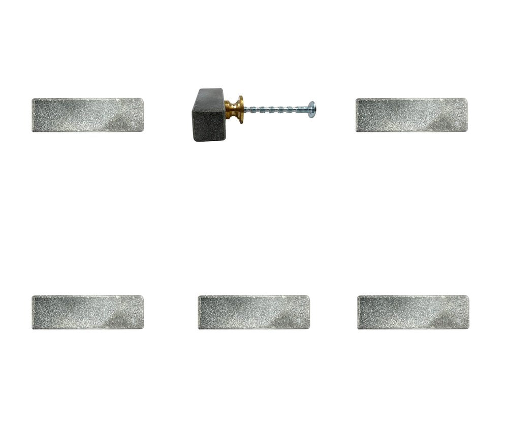 Set of Six Gray Rectangle Knob Stone Drawer Pull Knobs