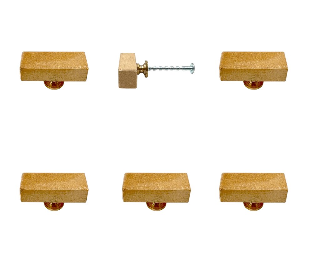 Set of Six Brown Rectangle Knob Stone Drawer Pull Knobs
