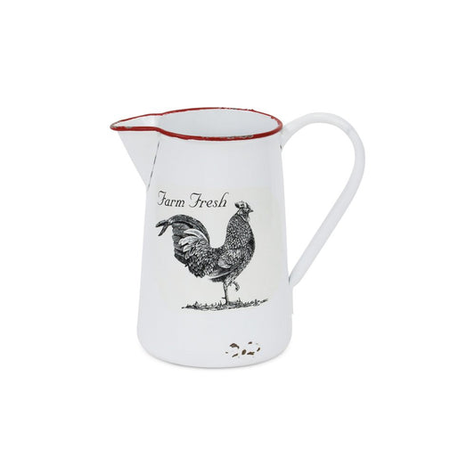 8" Black And White Metal Farm Fresh Chicken Decorative Jug