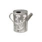 8" Gray And White Galvanized Metal Flowers Hand Painted Decorative Watering Can