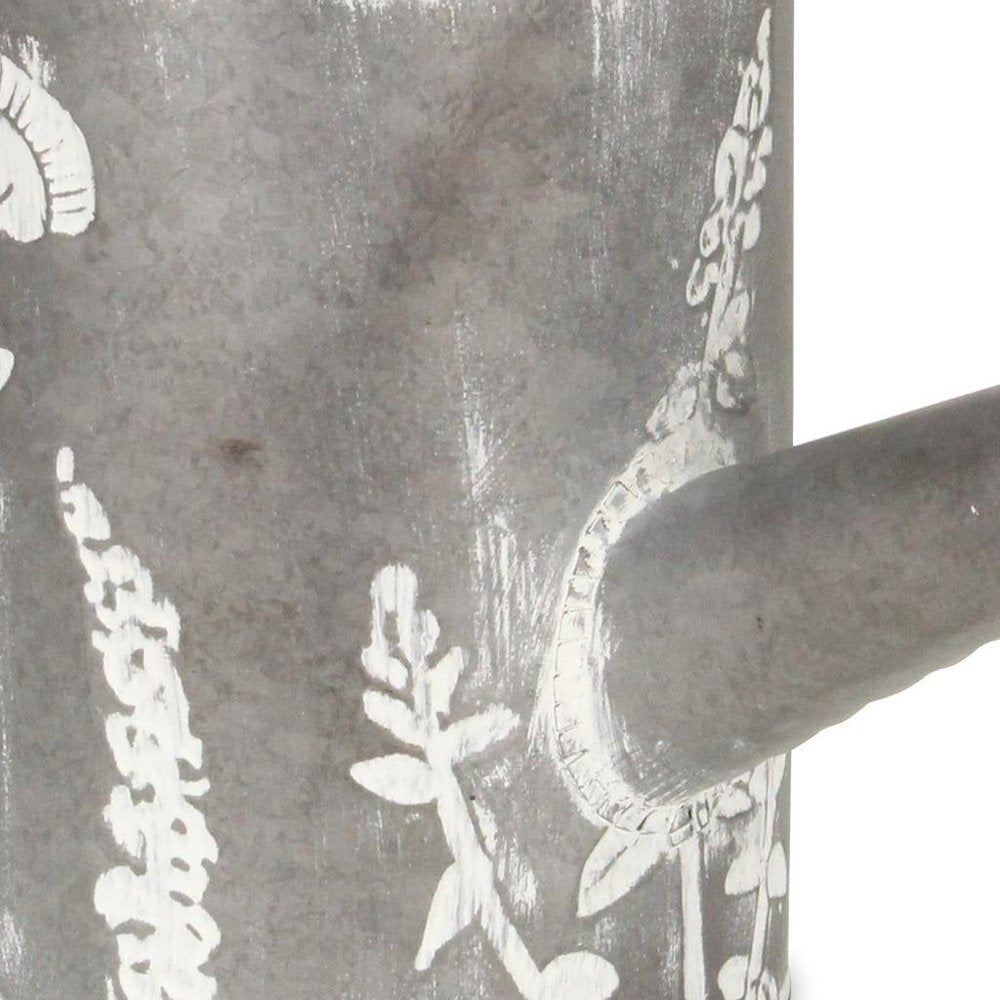 8" Gray Metal Flowers Hand Painted Decorative Canister