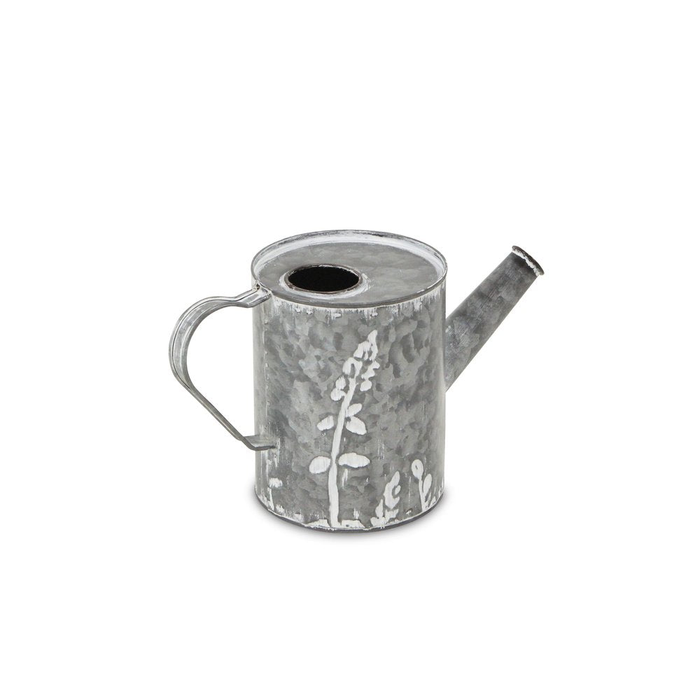 6" Gray Metal Flowers Hand Painted Decorative Canister