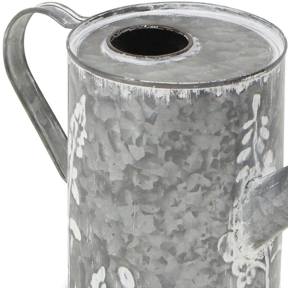 6" Gray Metal Flowers Hand Painted Decorative Canister