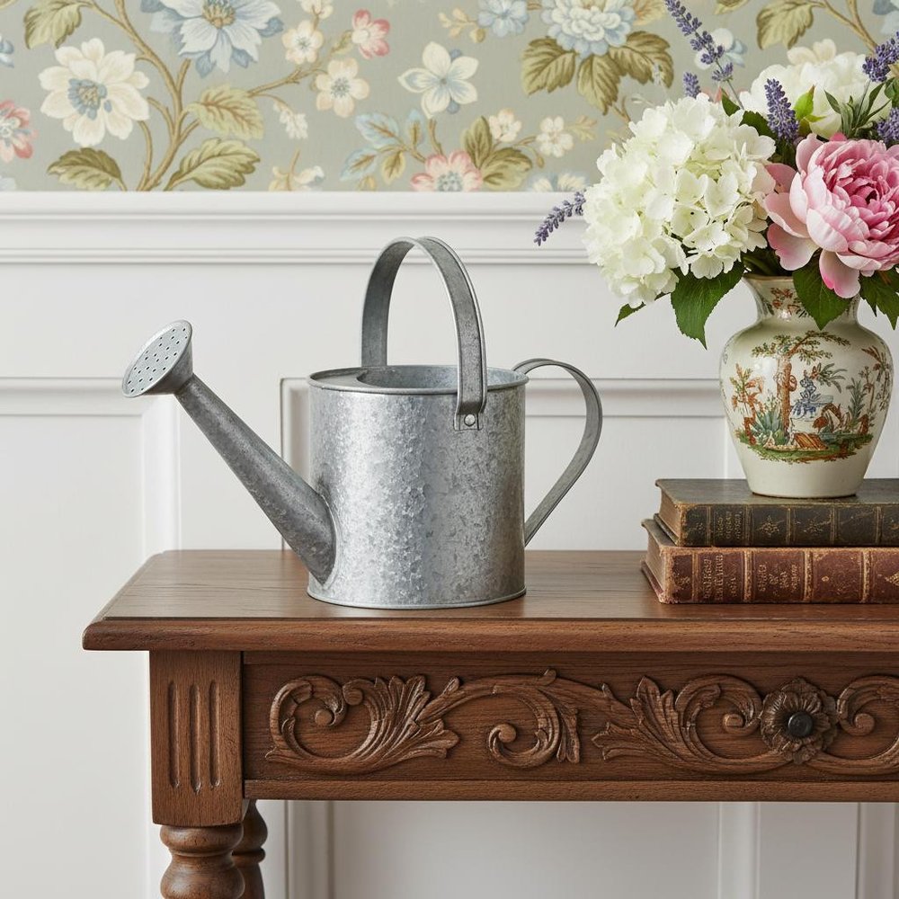 7" Gray Galvanized Metal Decorative Watering Can