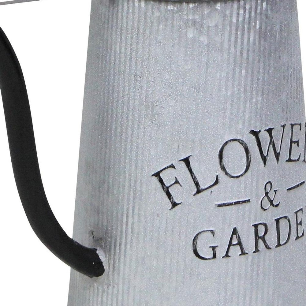 10" Black And Gray Galvanized Metal Flowers And Garden Decorative Watering Can