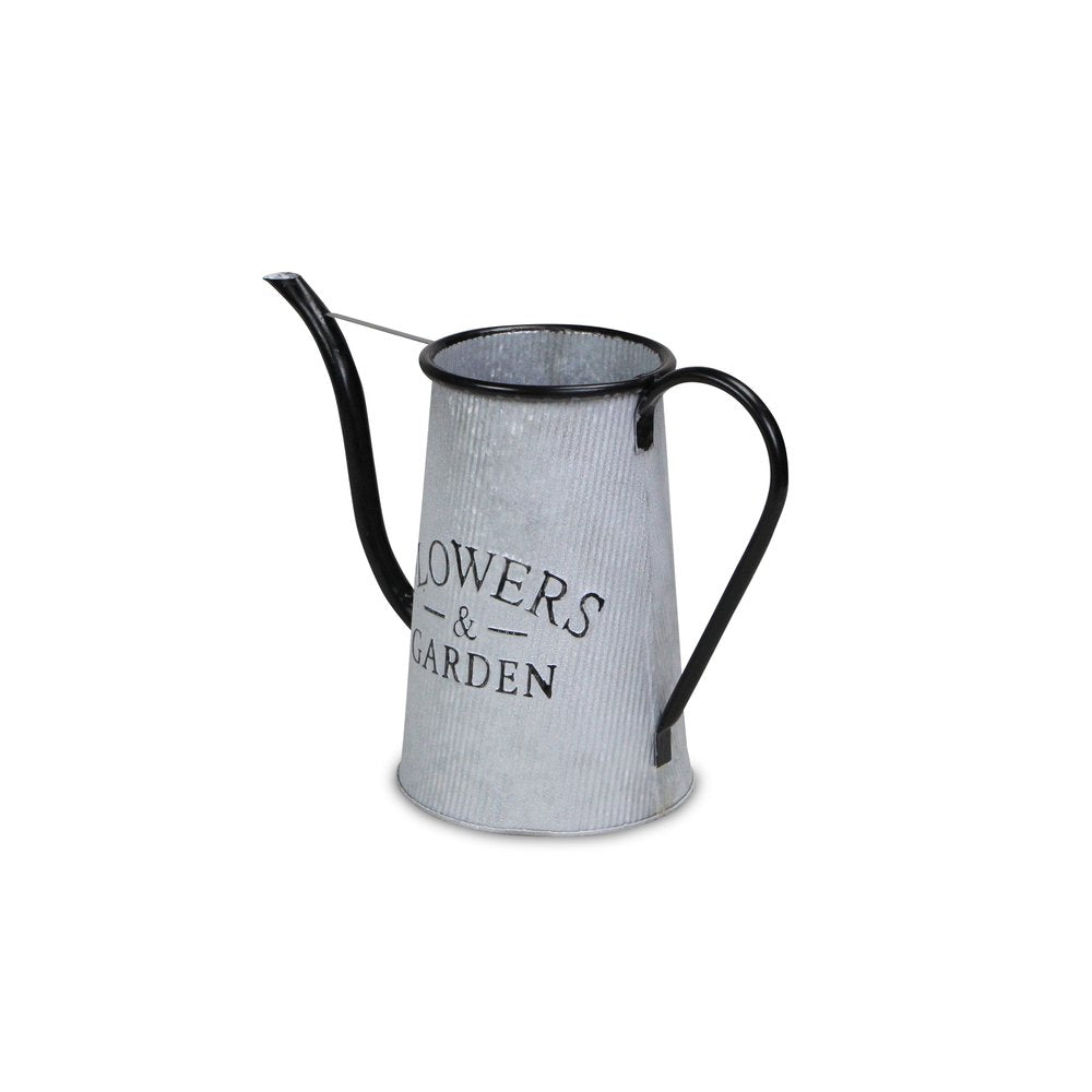 10" Black And Gray Galvanized Metal Flowers And Garden Decorative Watering Can