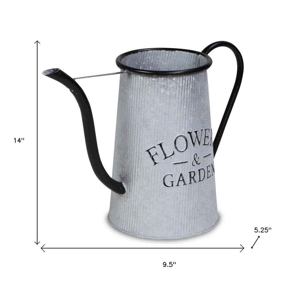 10" Black And Gray Galvanized Metal Flowers And Garden Decorative Watering Can