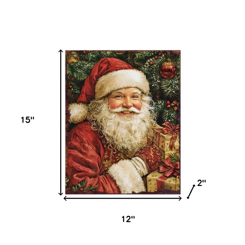 15" Red White And Green Wood Christmas Santa Tabletop Sign