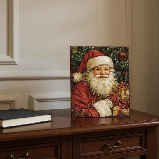 15" Red White And Green Wood Christmas Santa Tabletop Sign