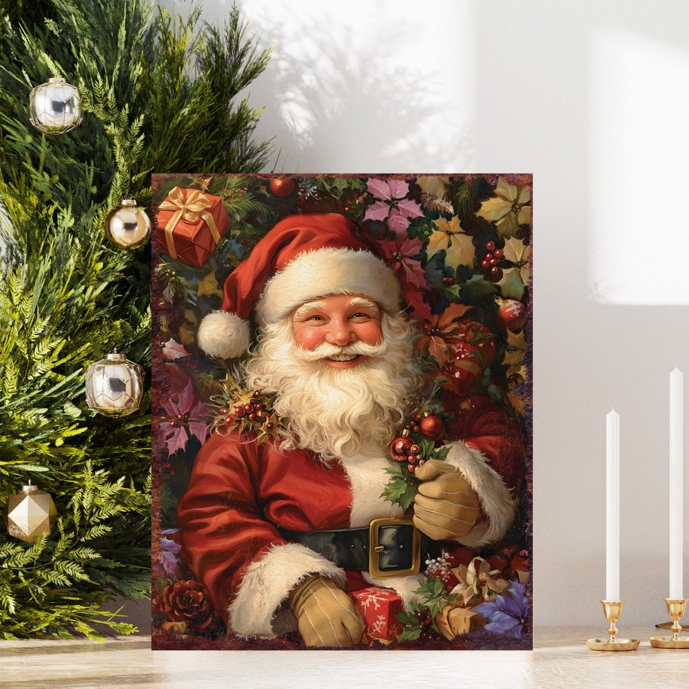 15" Red White And Green Wood Christmas Santa Tabletop Sign