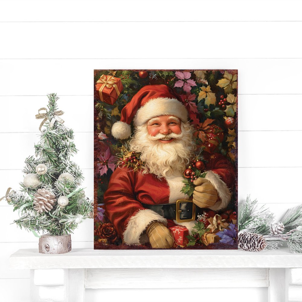 15" Red White And Green Wood Christmas Santa Tabletop Sign