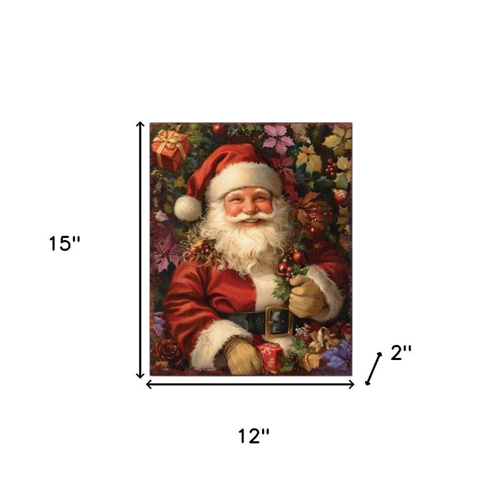 15" Red White And Green Wood Christmas Santa Tabletop Sign