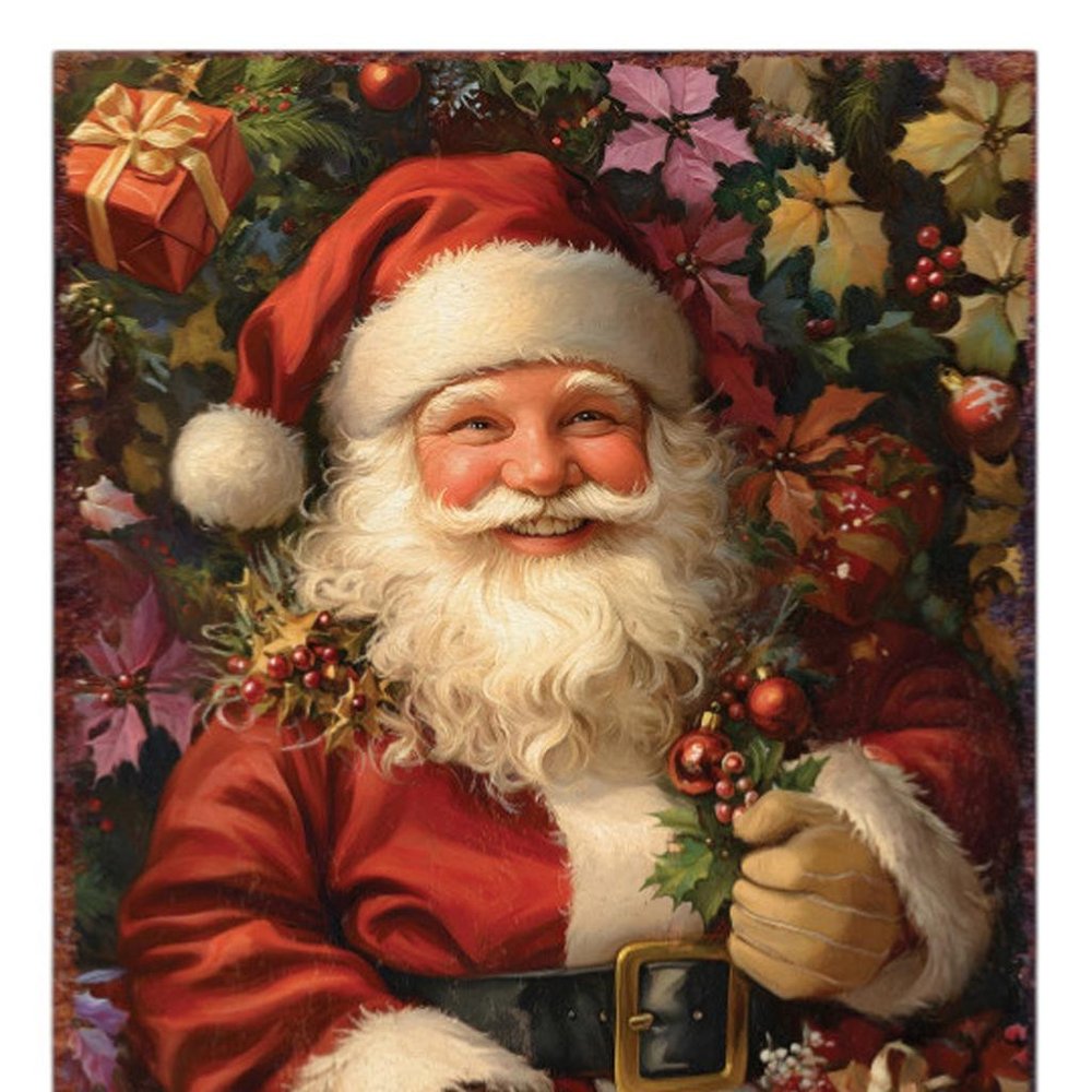 15" Red White And Green Wood Christmas Santa Tabletop Sign