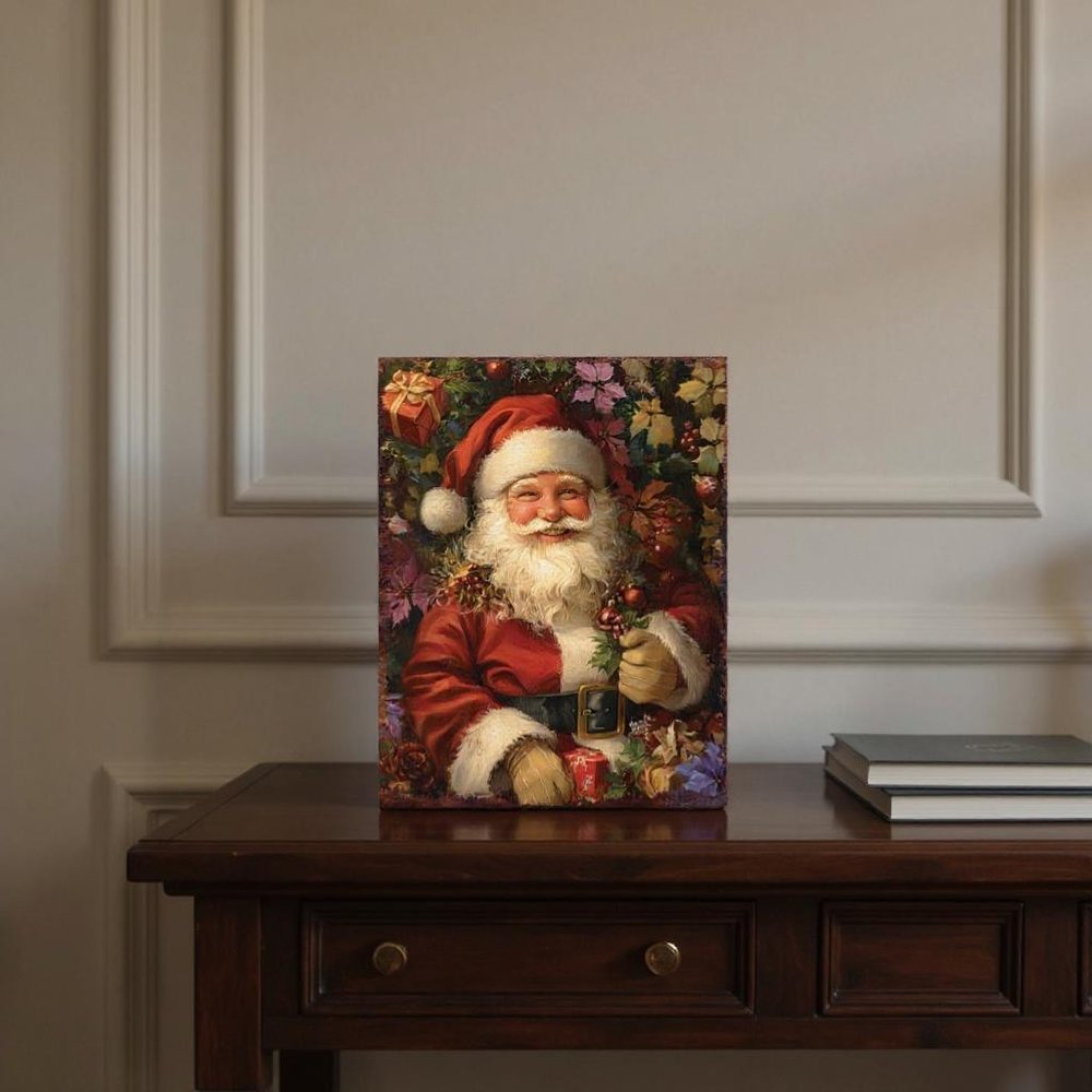 15" Red White And Green Wood Christmas Santa Tabletop Sign