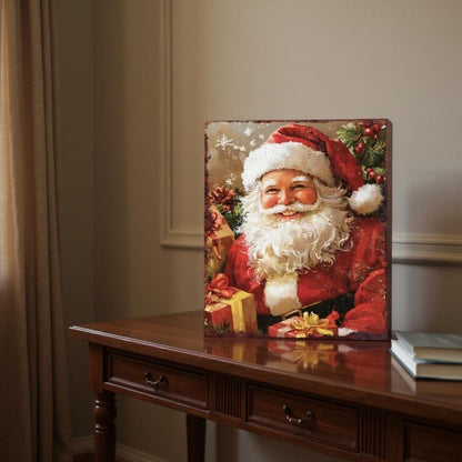 15" Red White And Green Wood Christmas Santa Tabletop Sign
